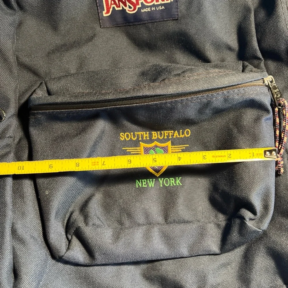 Jansport Vintage 90's Backpack Day Pack USA Made Blue Bag South Buffalo NY Patch